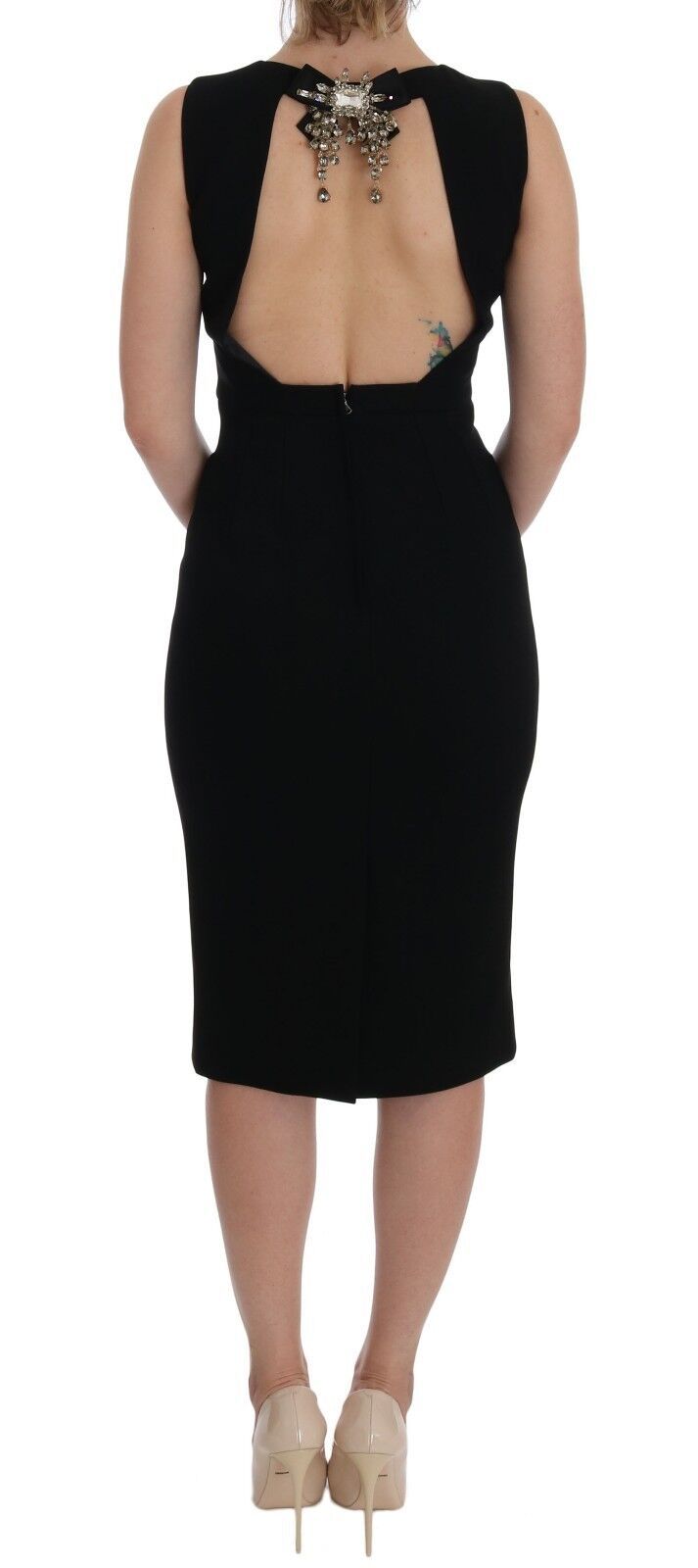 Dolce & Gabbana Black Stretch Crystal Sheath Dress-3