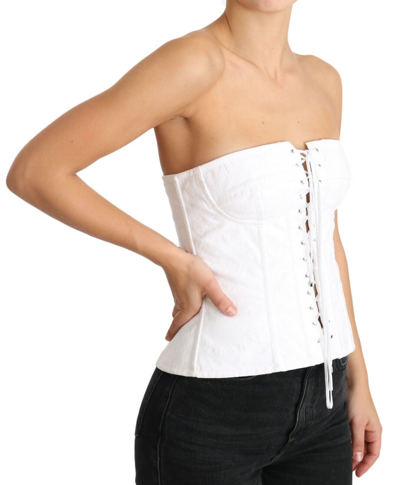 Dolce & Gabbana White PALERMO Bustier Cotton Top Corset-2