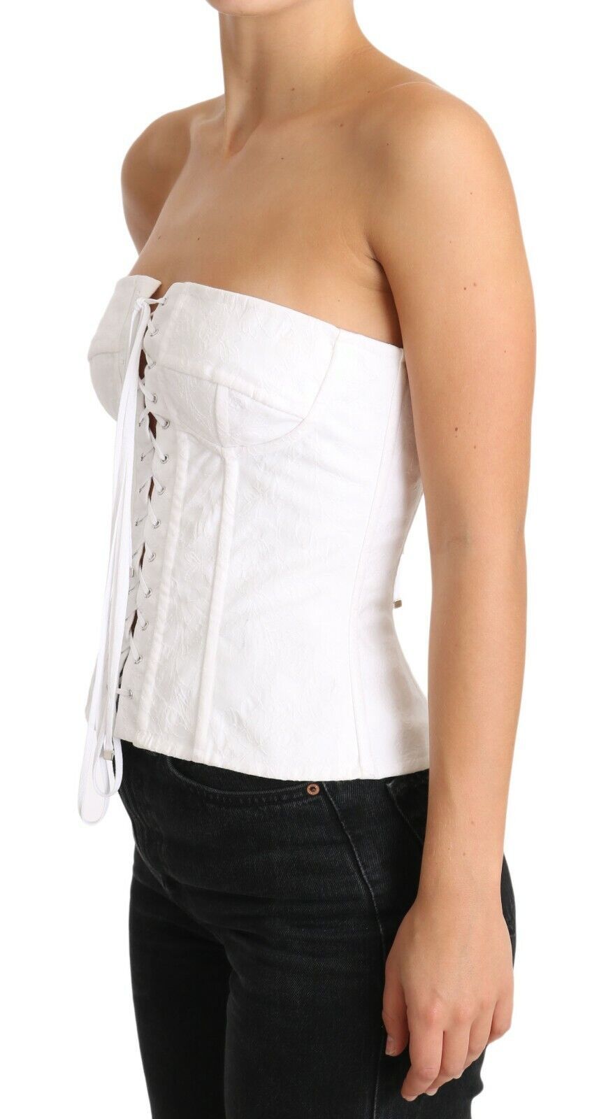 Dolce & Gabbana White PALERMO Bustier Cotton Top Corset-3