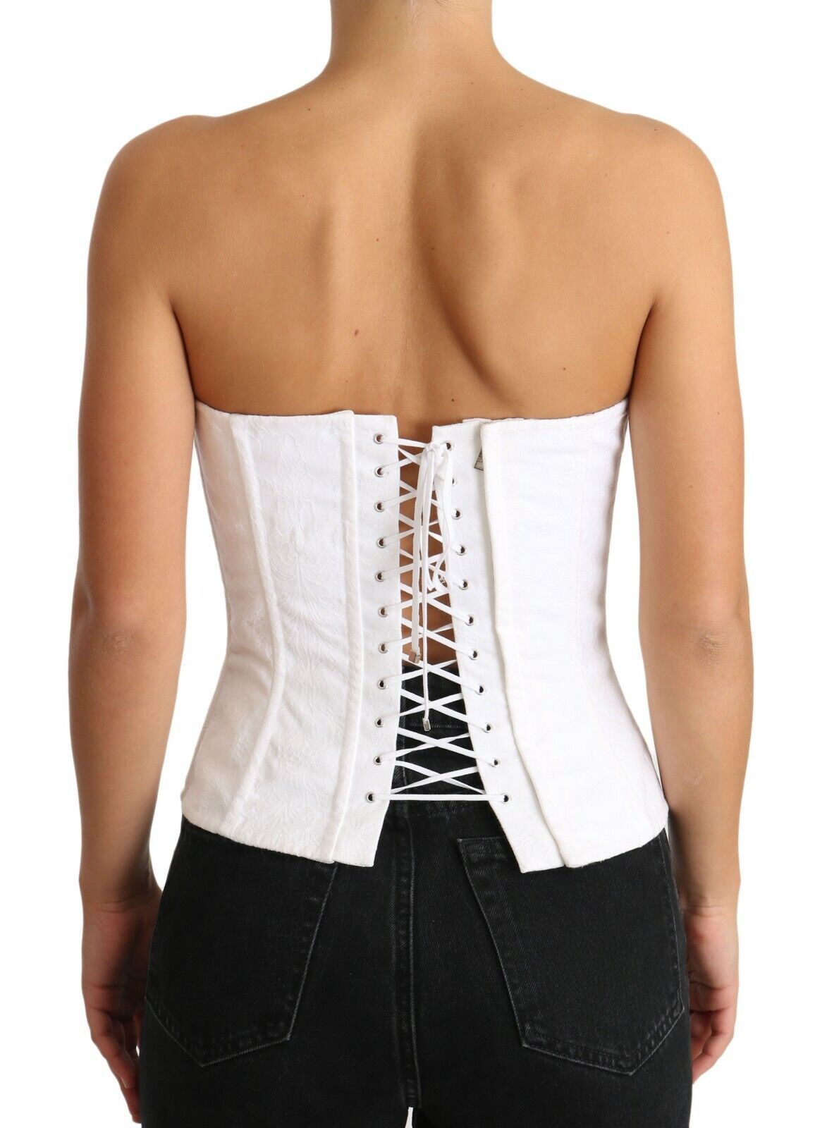 Dolce & Gabbana White PALERMO Bustier Cotton Top Corset-4