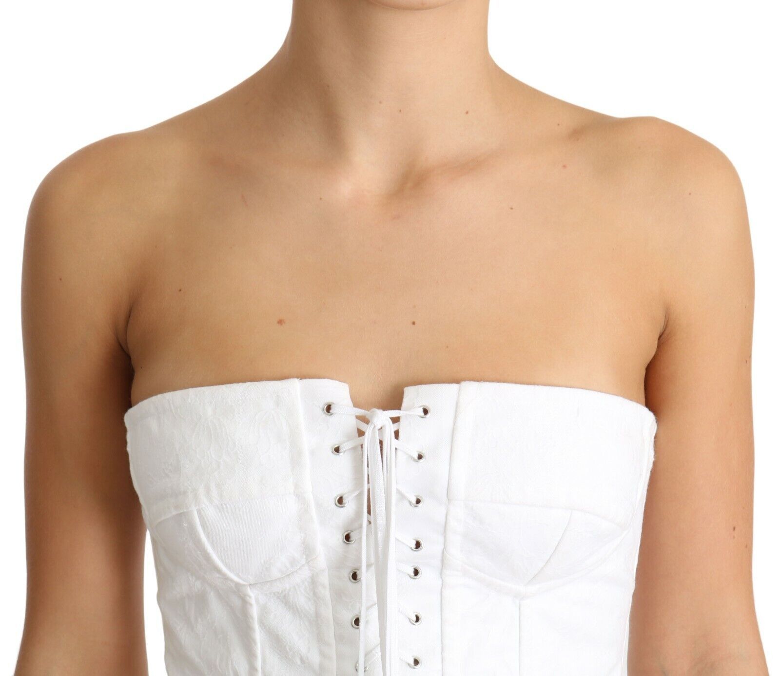 Dolce & Gabbana White PALERMO Bustier Cotton Top Corset-5