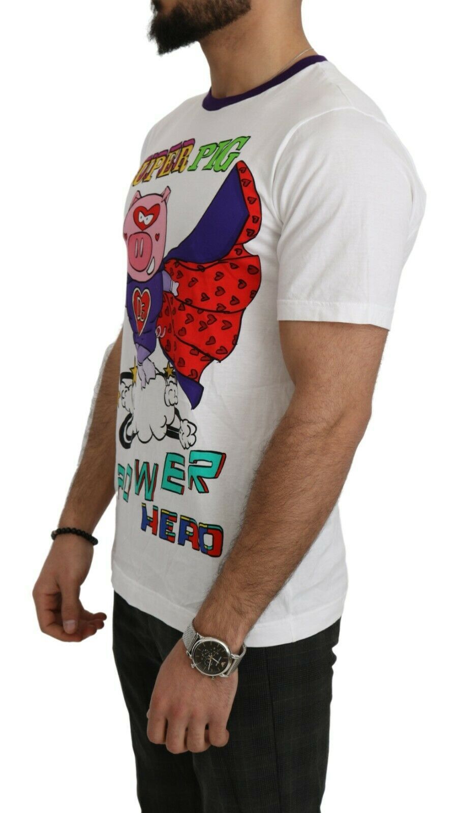 Dolce & Gabbana White Cotton Top Super Power Pig T-shirt-2