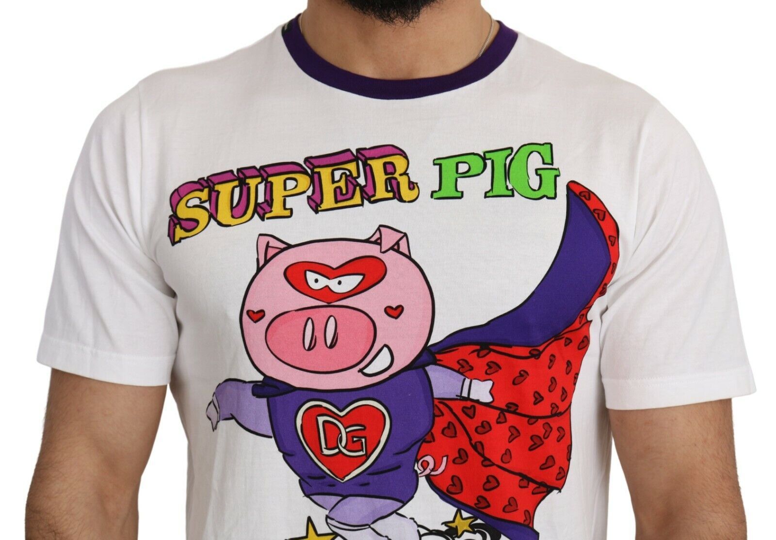 Dolce & Gabbana White Cotton Top Super Power Pig T-shirt-4