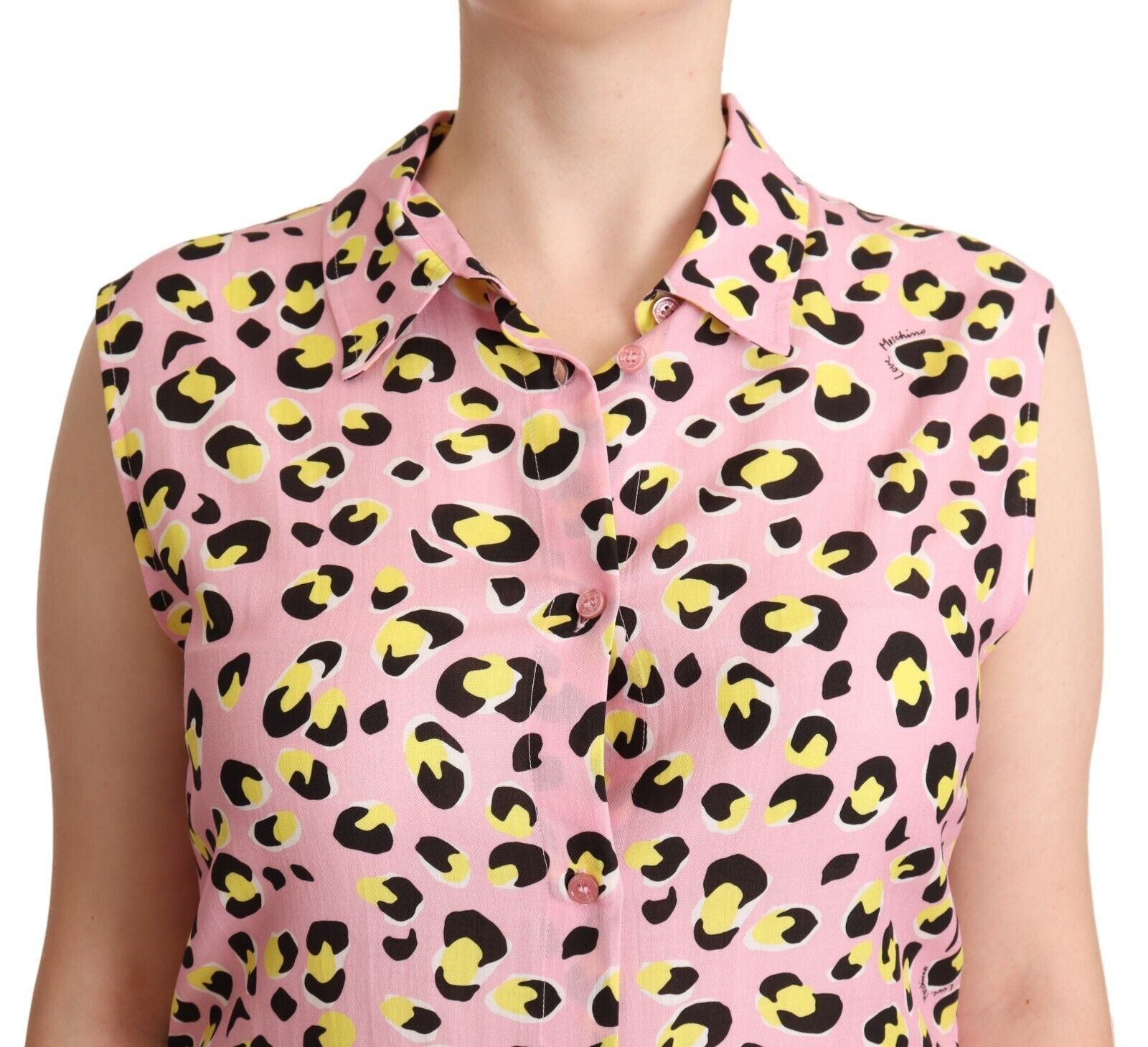 Love Moschino Pink sleeveless polo shirt with leopard print-3