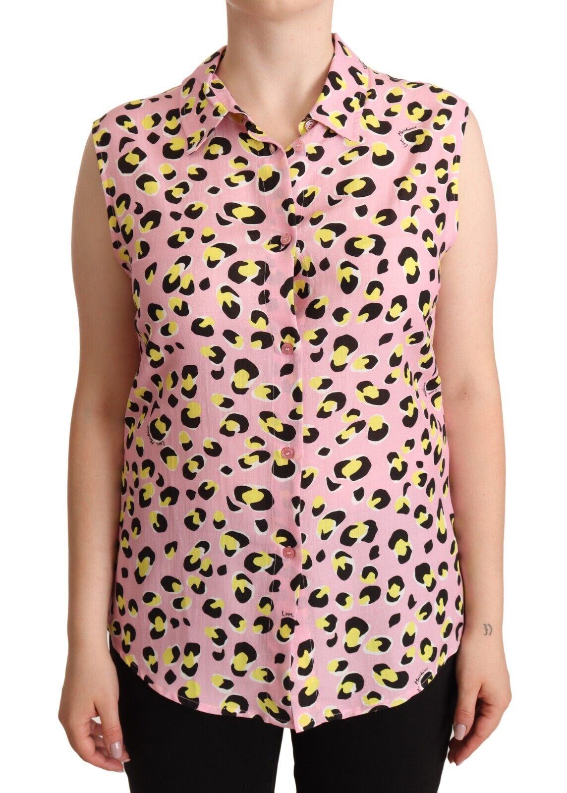 Love Moschino Pink sleeveless polo shirt with leopard print