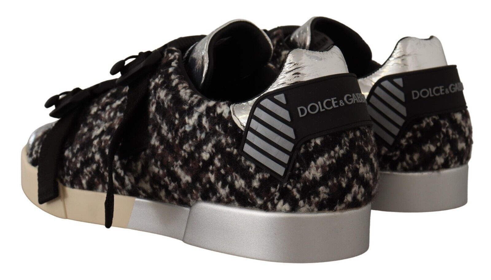 Zapatillas deportivas de algodón y lana marrón y cuero plateado de Dolce & Gabbana-2