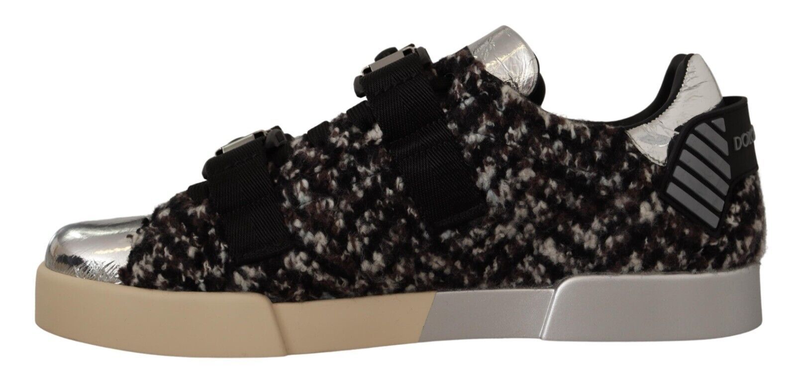 Zapatillas deportivas de algodón y lana marrón y cuero plateado de Dolce & Gabbana-3