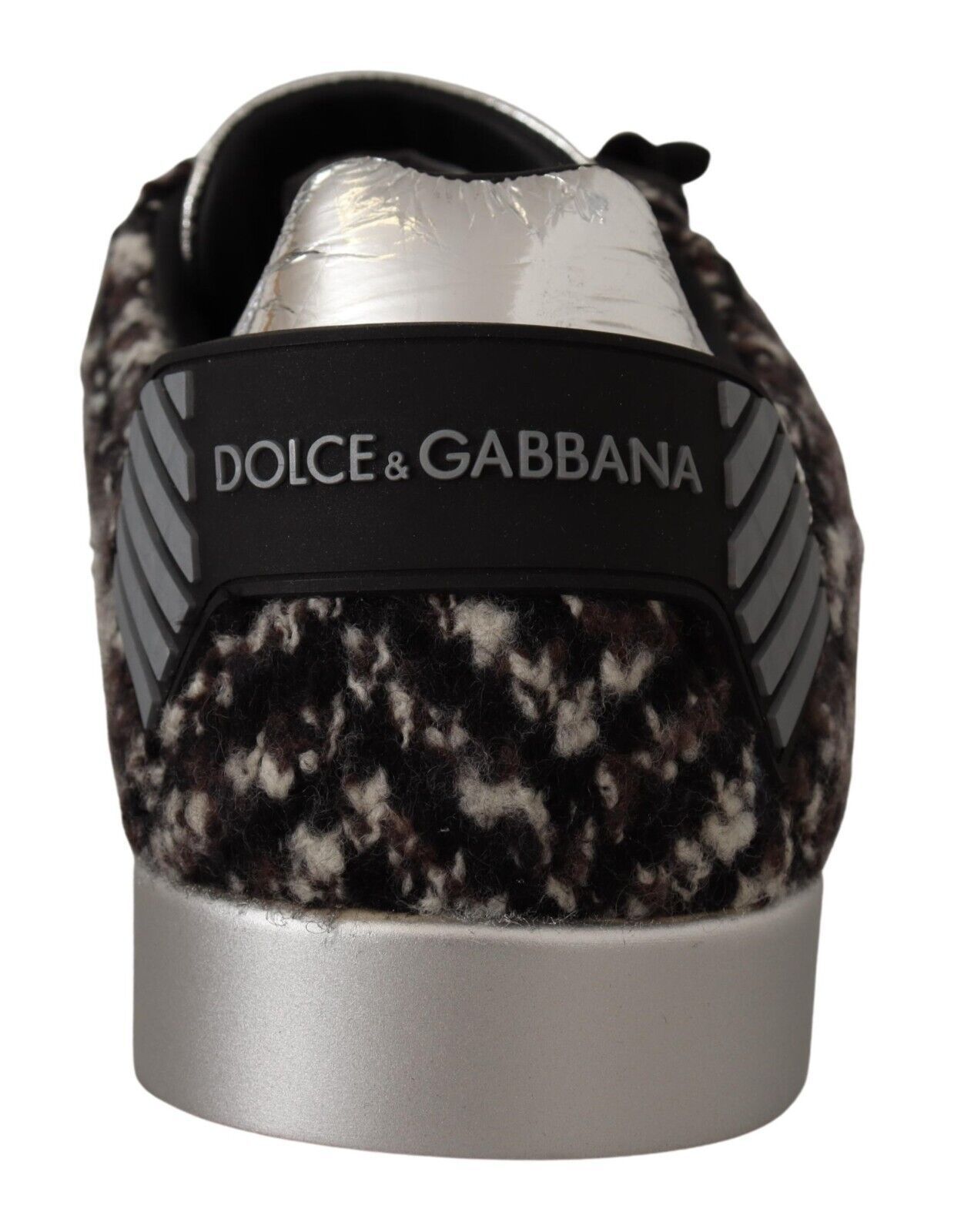 Zapatillas deportivas de algodón y lana marrón y cuero plateado de Dolce & Gabbana-5