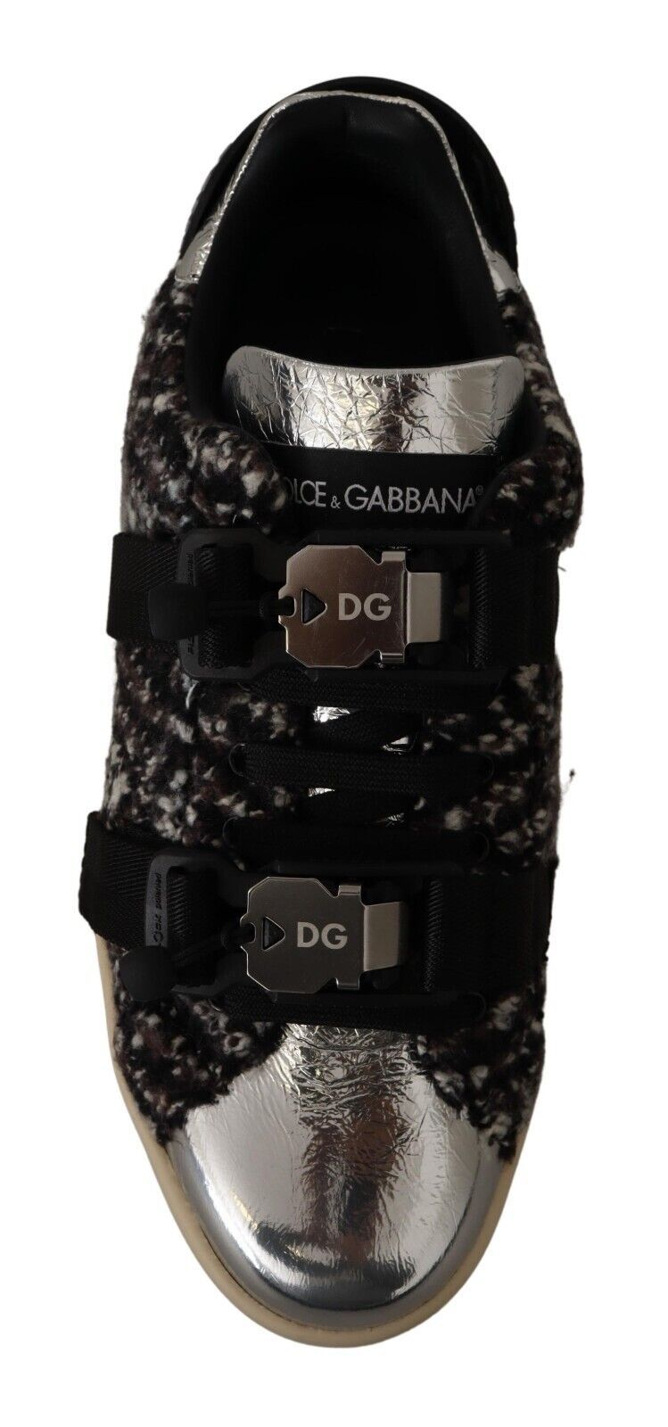 Zapatillas deportivas de algodón y lana marrón y cuero plateado de Dolce & Gabbana-6