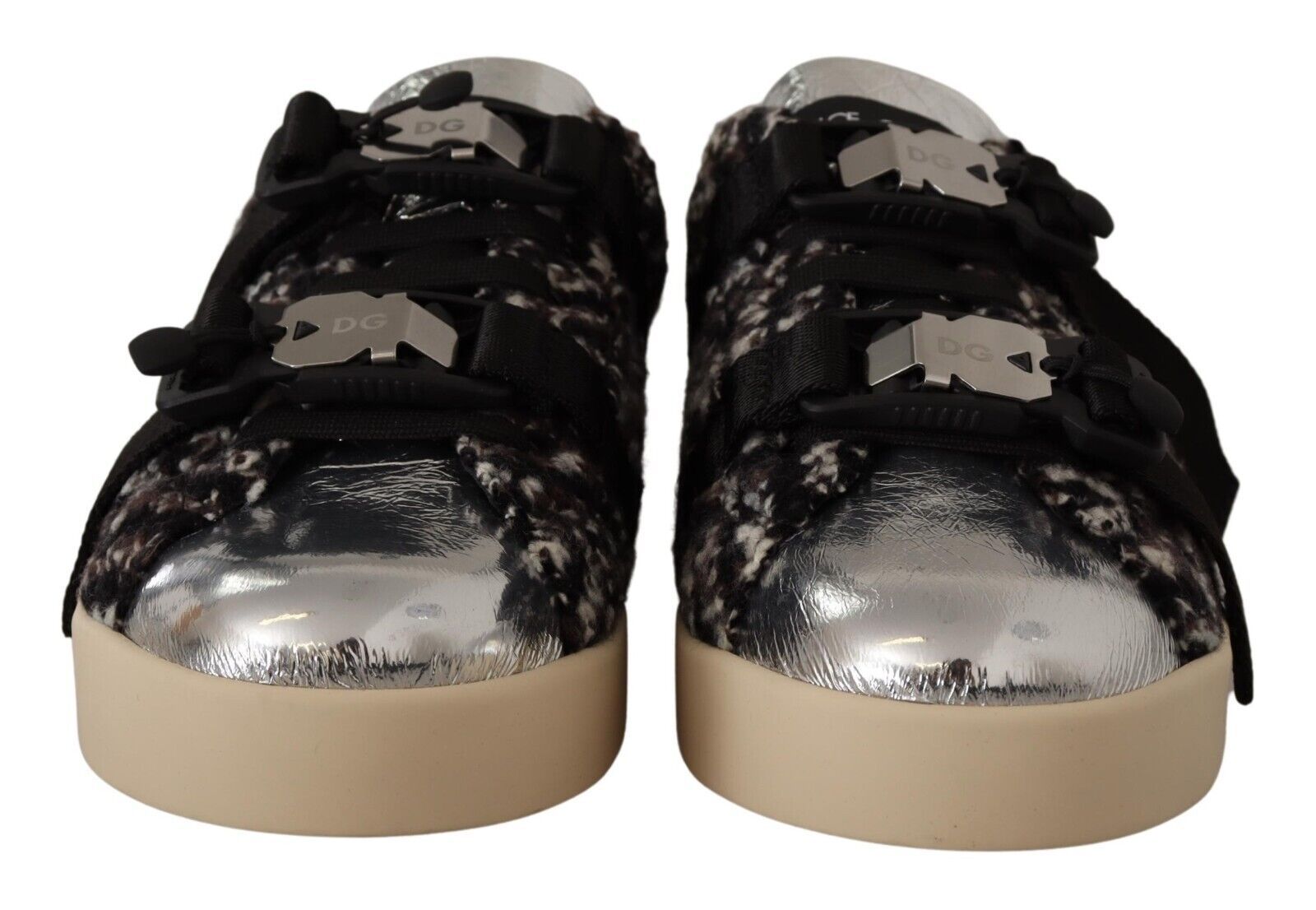 Zapatillas deportivas de algodón y lana marrón y cuero plateado de Dolce & Gabbana-7