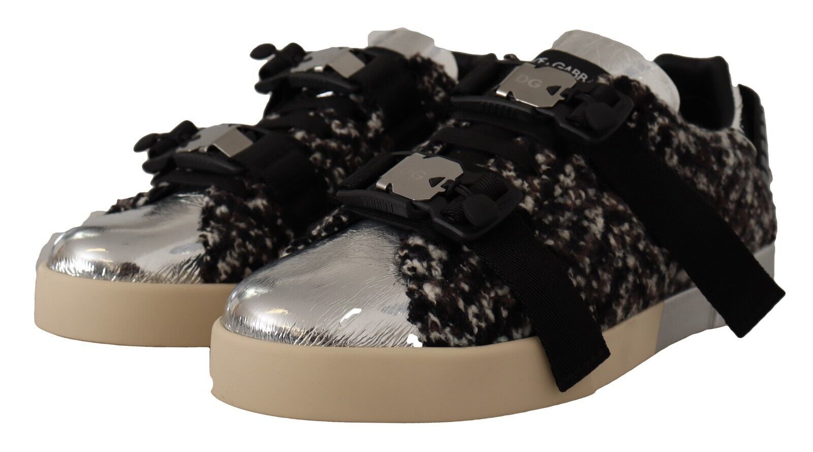 Zapatillas deportivas de algodón y lana marrón y cuero plateado de Dolce & Gabbana-8