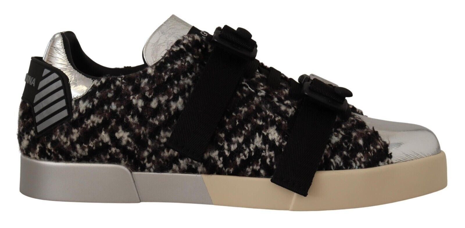 Zapatillas deportivas de algodón y lana marrón y cuero plateado de Dolce & Gabbana-1
