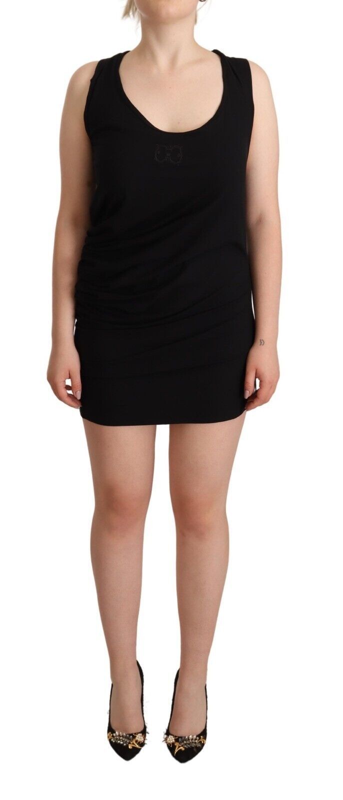 Roberto Cavalli Black sleeveless cotton mini dress-1