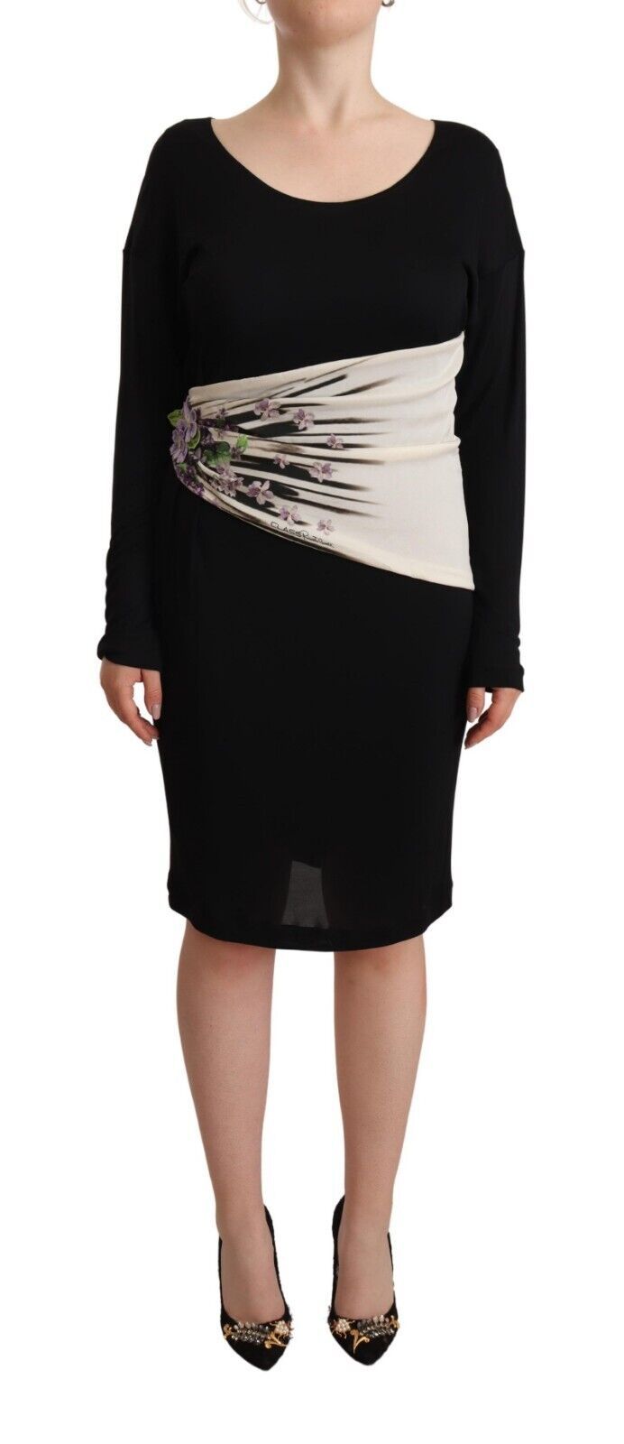 Roberto Cavalli Black and silver knee-length sheath dress-1