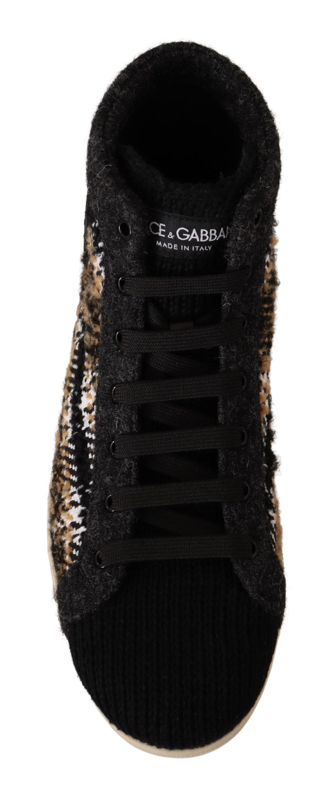 Dolce & Gabbana Beige Brown Wool Cotton High Top Sneakers-3