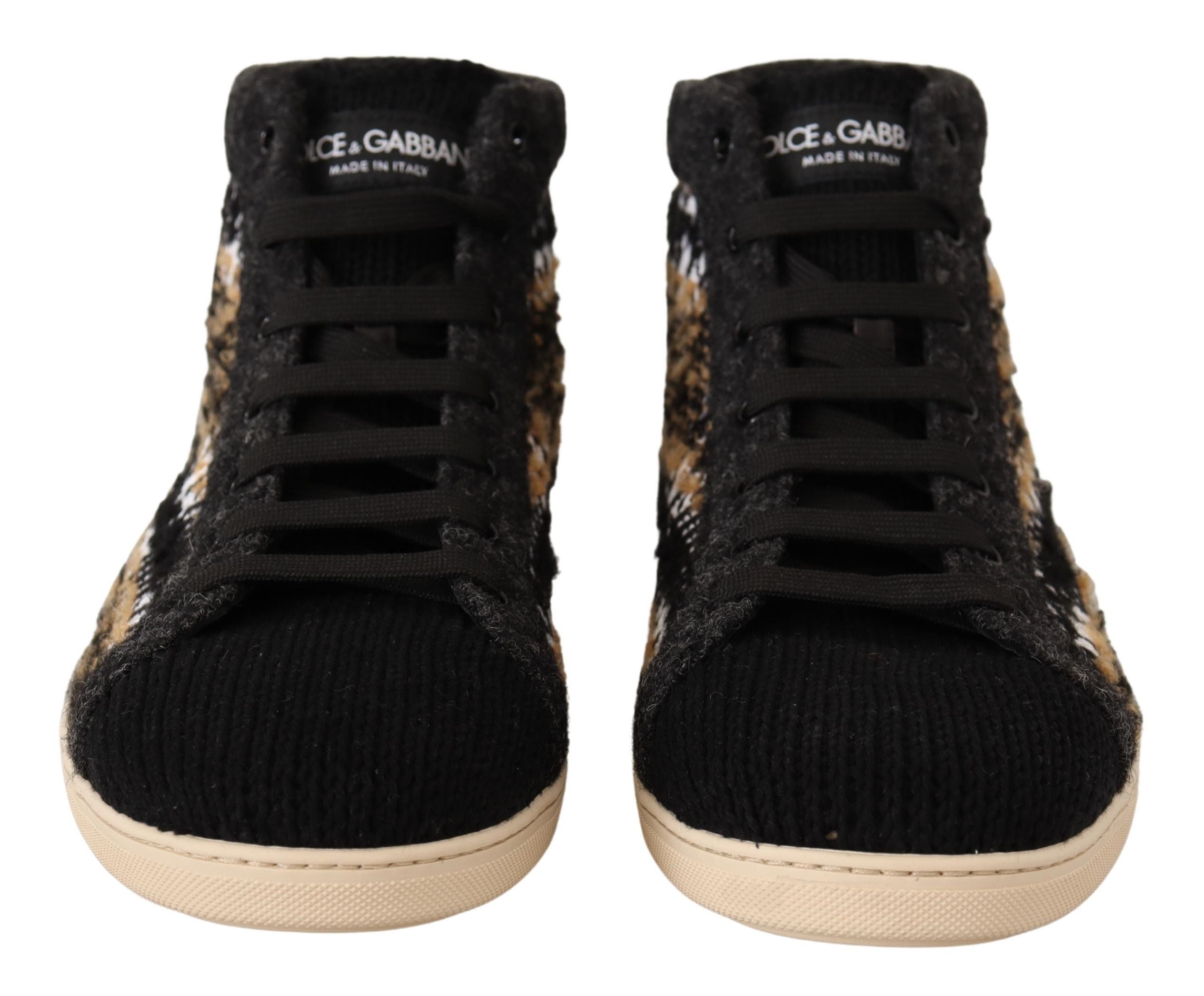 Dolce & Gabbana Beige Brown Wool Cotton High Top Sneakers-4
