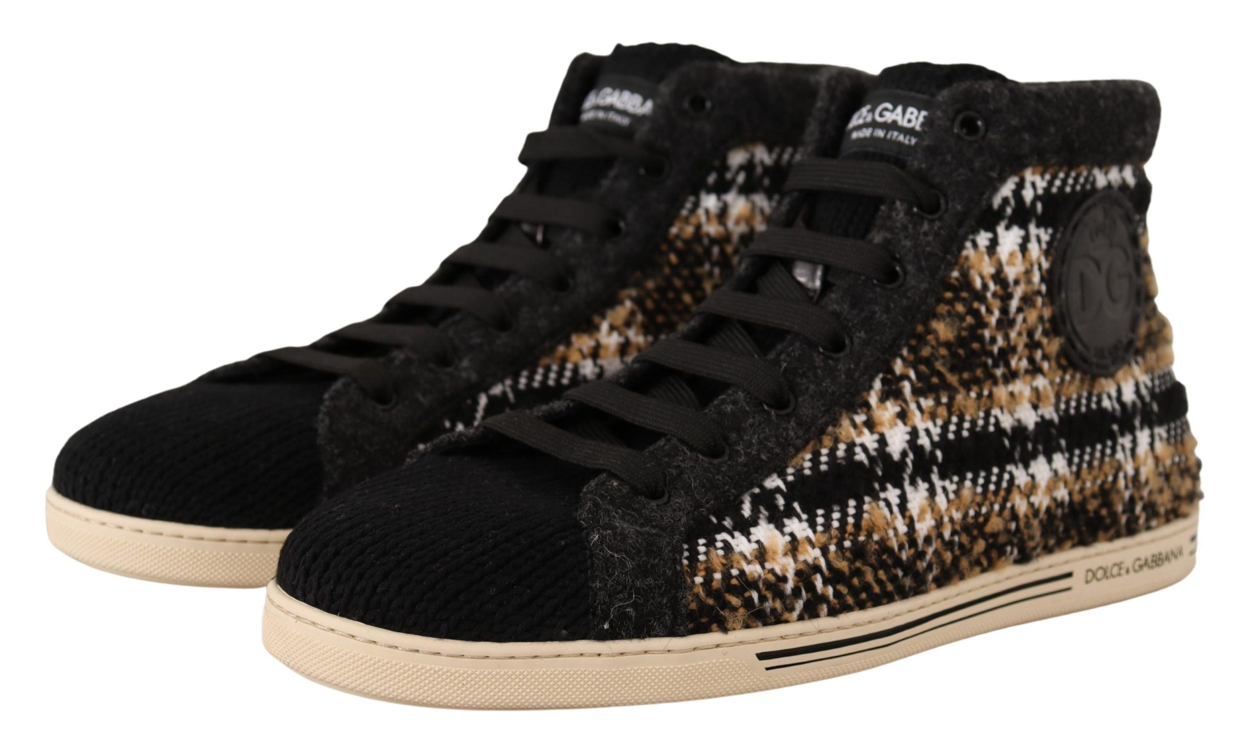 Dolce & Gabbana Beige Brown Wool Cotton High Top Sneakers-5