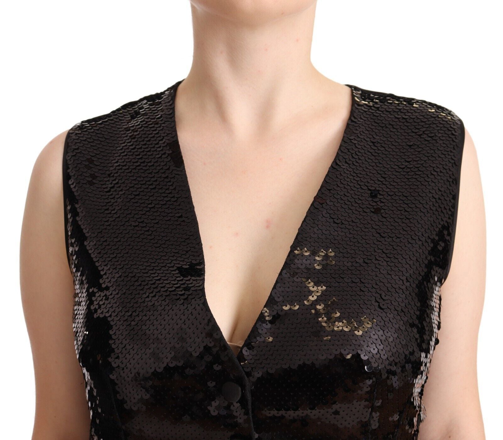 Camiseta sin mangas con cuello en V y lentejuelas negras de Dolce & Gabbana-3