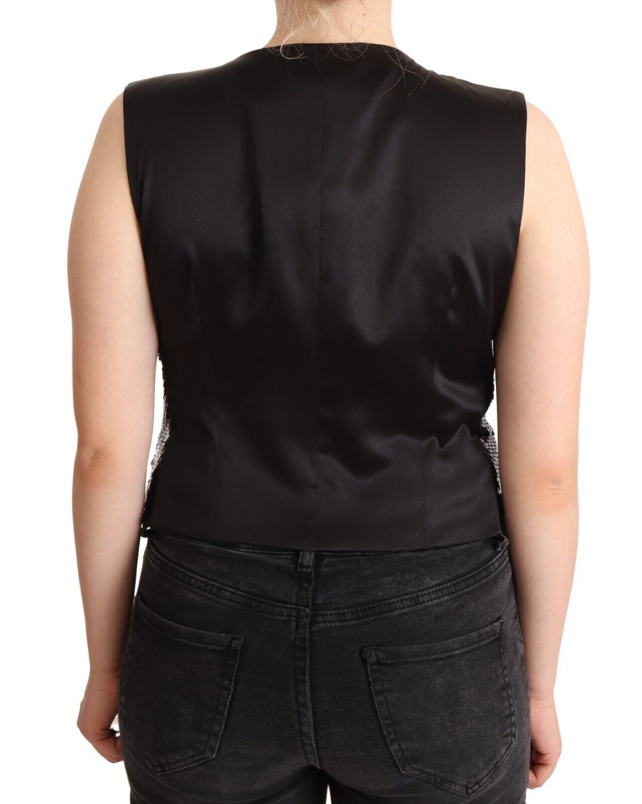 Camiseta sin mangas con cuello en V y lentejuelas negras de Dolce & Gabbana-4