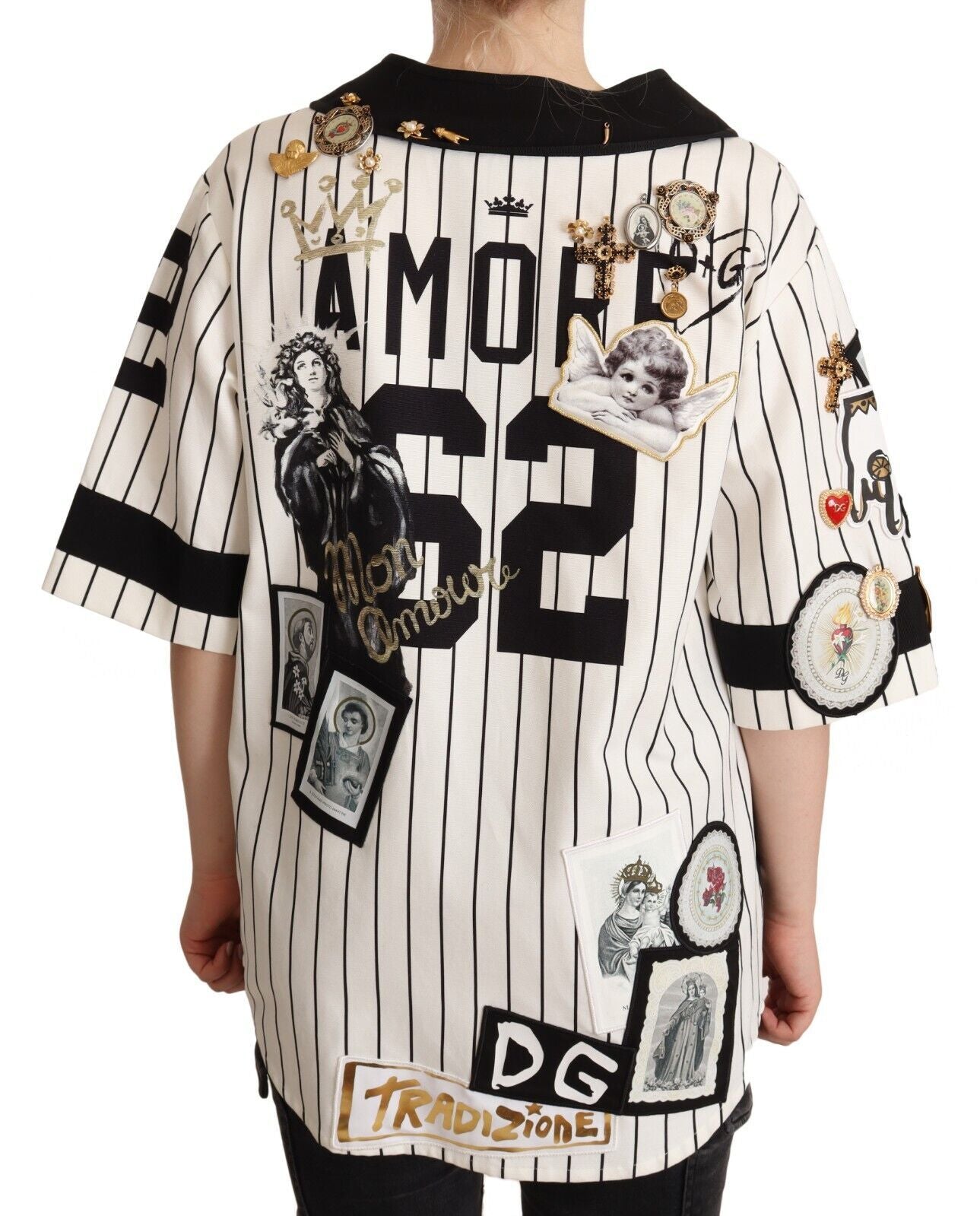Dolce & Gabbana White Cotton Shirt with Crystal Pendants Amore-3