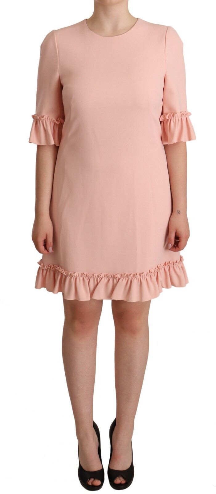 Dolce & Gabbana Rosa Viskose-Etuikleid mit gerafften Ärmeln-4