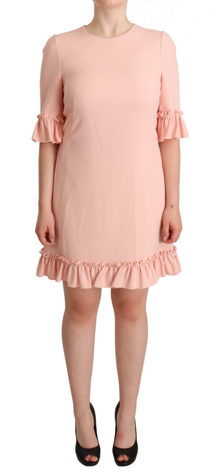 Dolce & Gabbana Rosa Viskose-Etuikleid mit gerafften Ärmeln-1