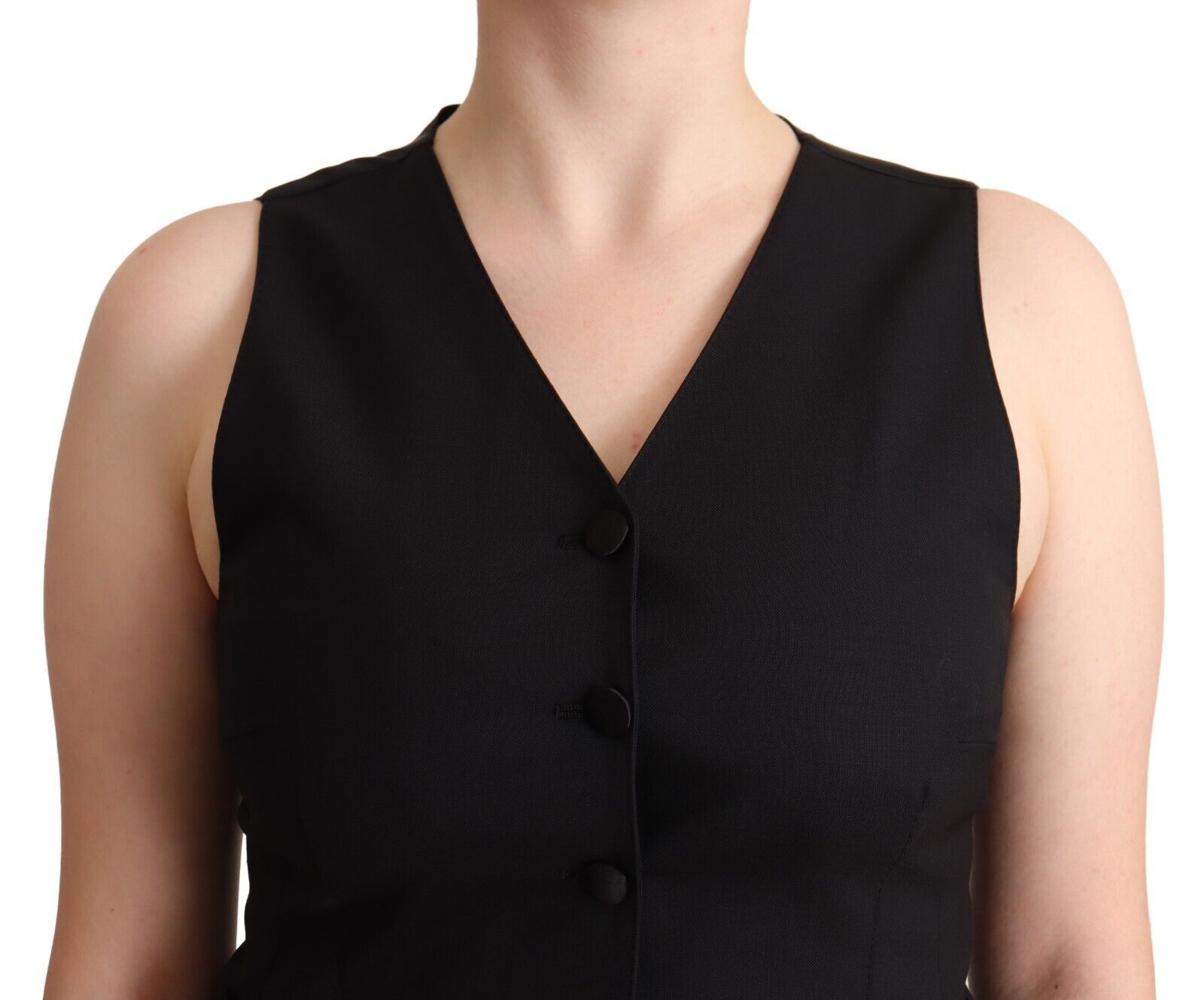 Dolce & Gabbana Black sleeveless viscose vest top with button placket-4
