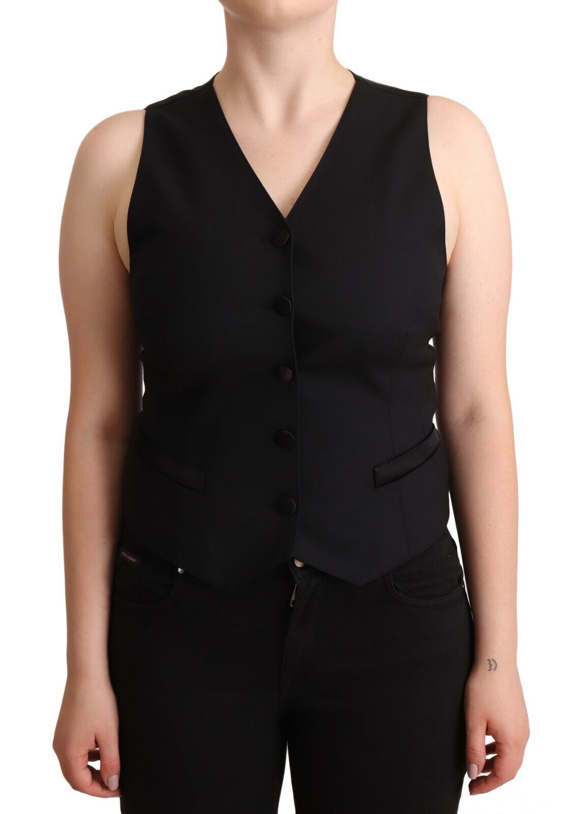 Dolce & Gabbana Black sleeveless viscose vest top with button placket-1