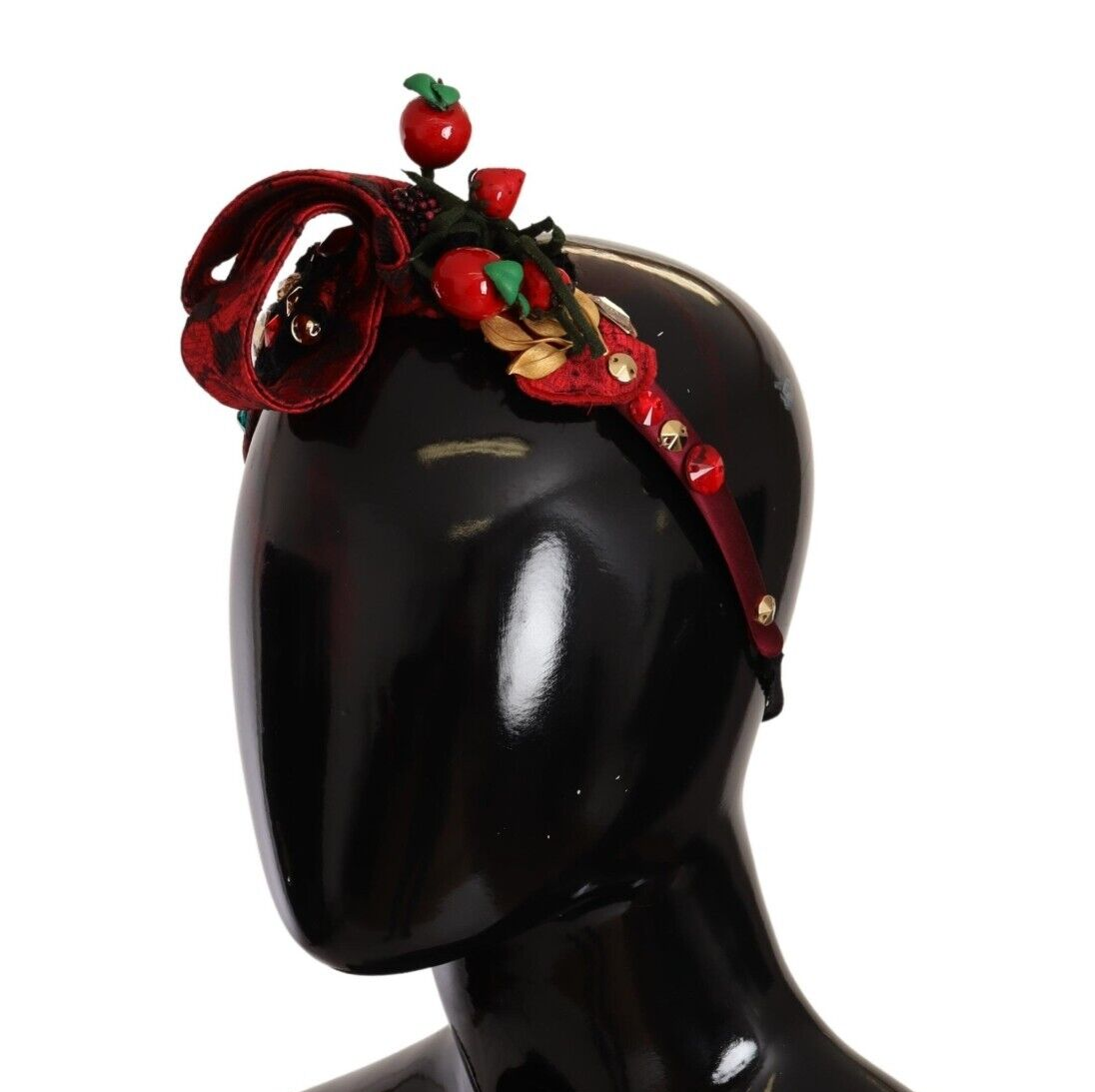 Dolce & Gabbana Red Tiara Berry Fruit Crystal Bow Hair Diadem Headband-6