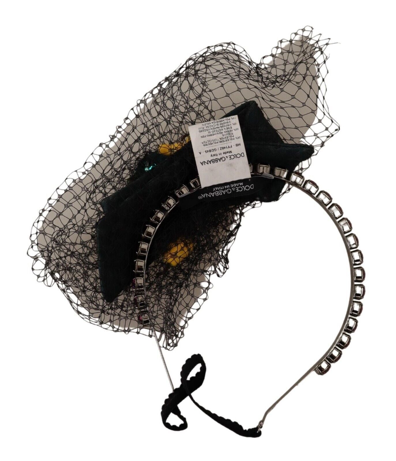 Dolce & Gabbana Silver Tiara Crystals Fruits Black Mesh Diadem Headband-3