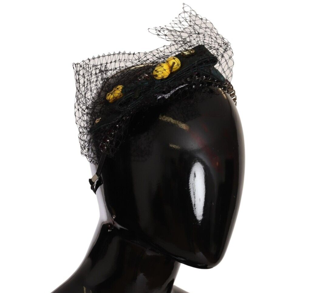 Dolce & Gabbana Silver Tiara Crystals Fruits Black Mesh Diadem Headband-6
