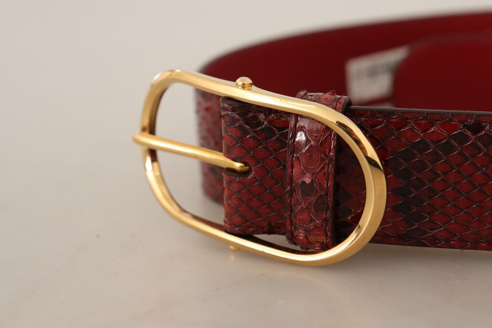 Dolce & Gabbana Red Exotic Leather Belt with Oval Buckle-3