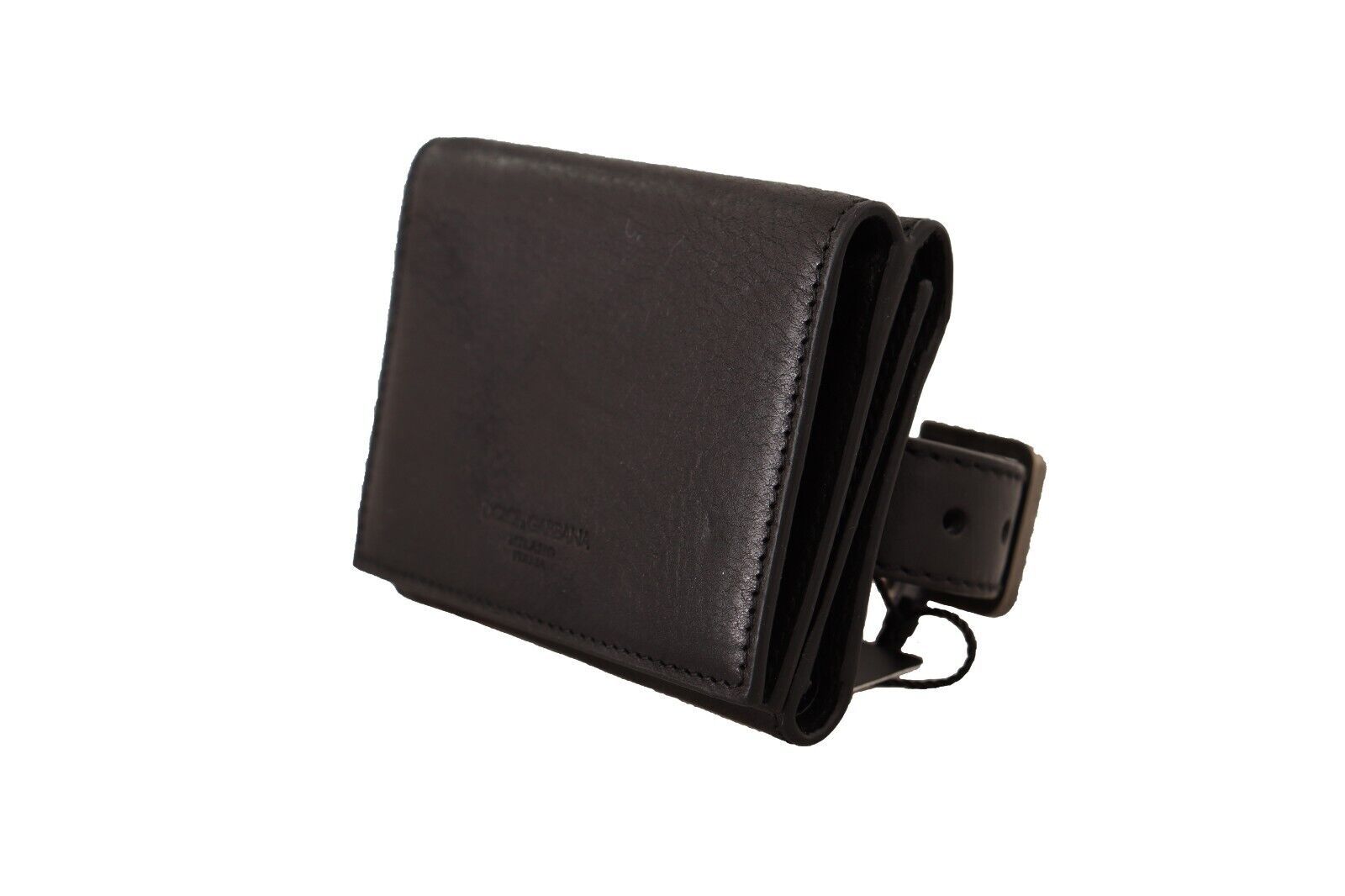 Dolce & Gabbana Black Leather Trifold Wallet Belt Multi Kit Wallet-2