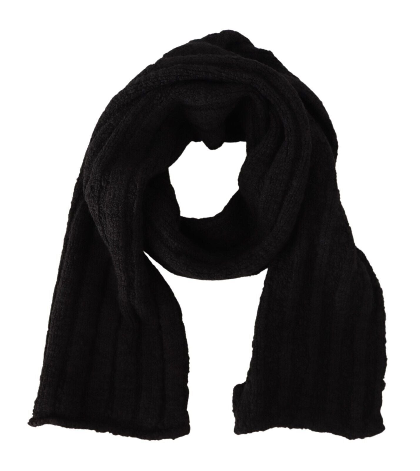 Dolce & Gabbana Black Virgin Wool Knitted Unisex Warm Scarf-1