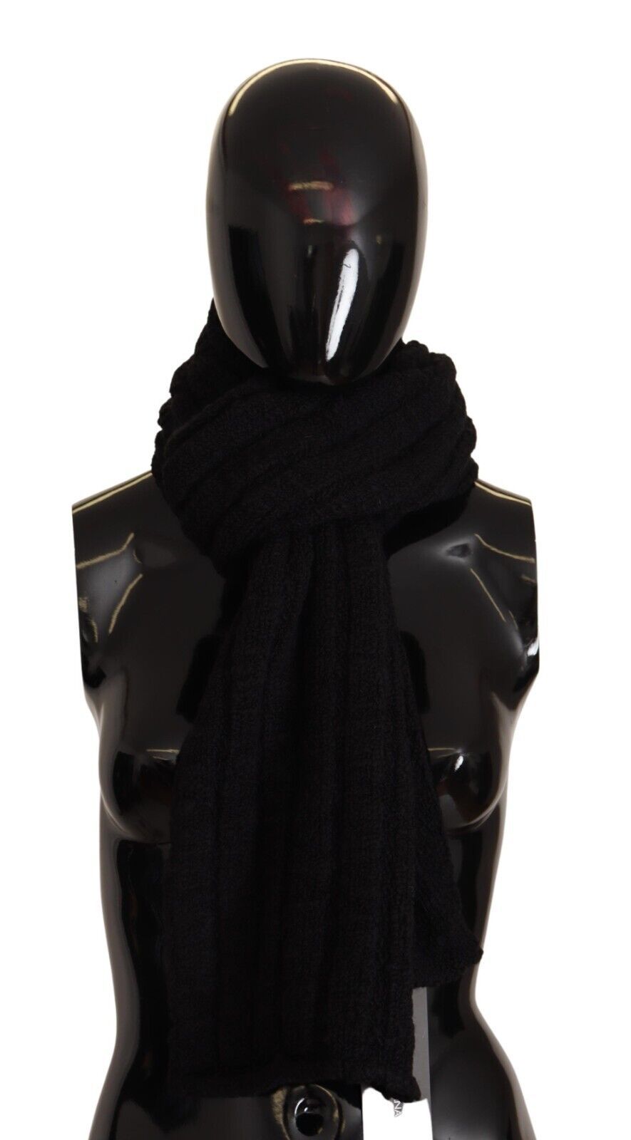 Dolce & Gabbana Black Virgin Wool Knitted Unisex Warm Scarf-5