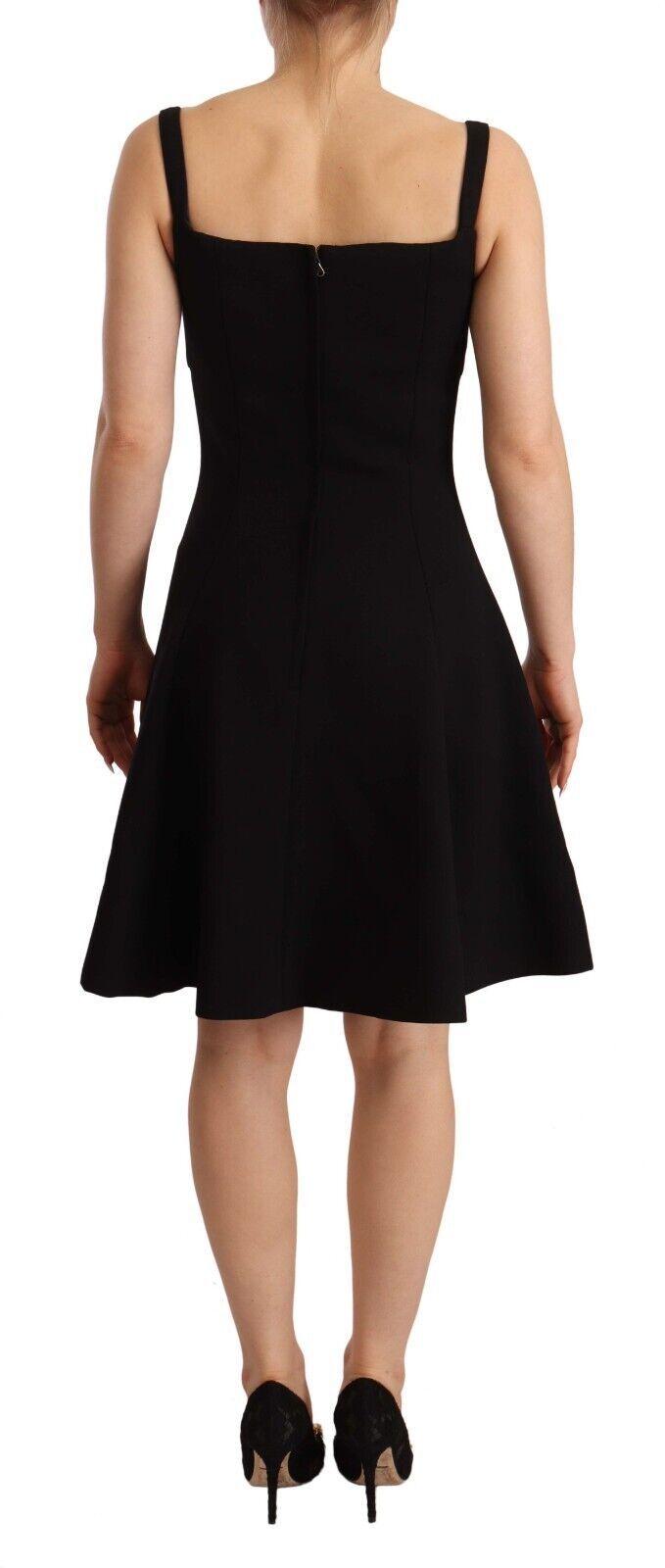 Dolce & Gabbana Black flared stretch sheath dress in wool-3