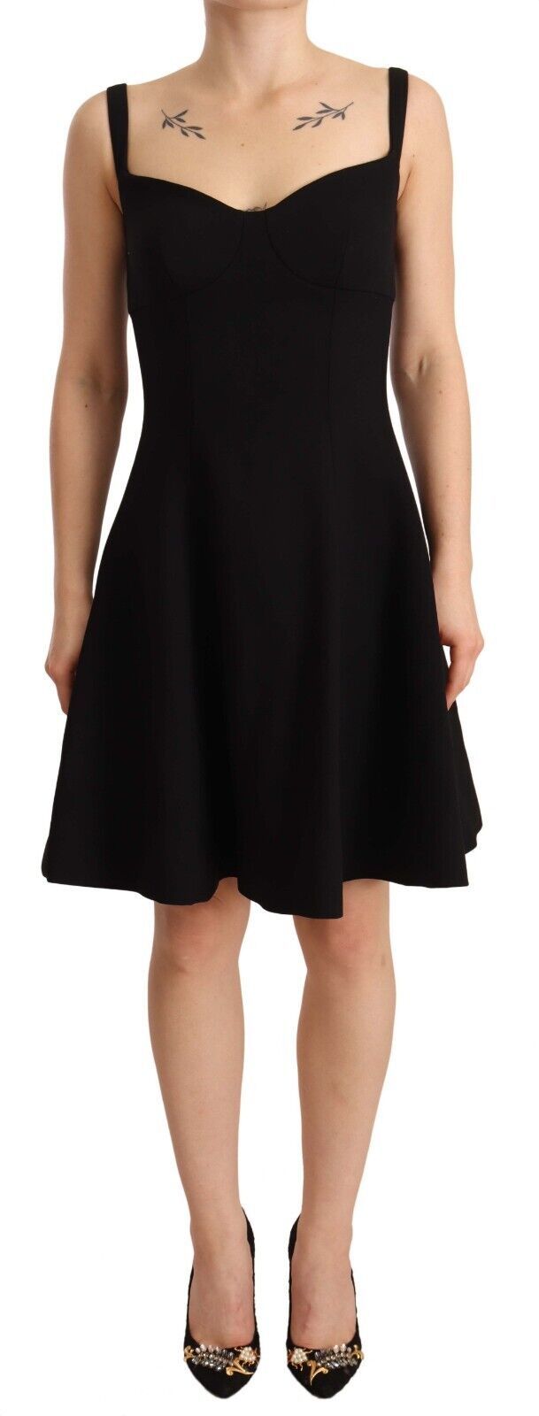 Dolce & Gabbana Black flared stretch sheath dress in wool-1