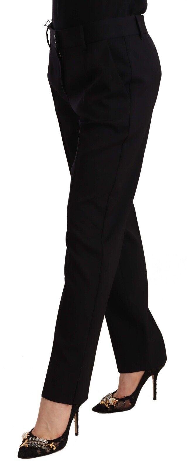 Dolce & Gabbana Black Mid Waist Skinny Trousers Wool Trousers-2