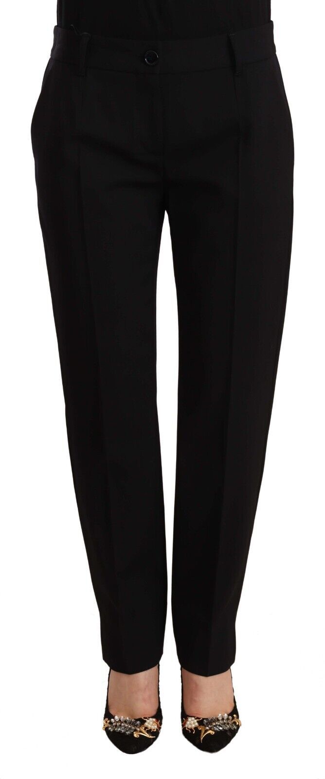 Dolce & Gabbana Black Mid Waist Skinny Trousers Wool Trousers
