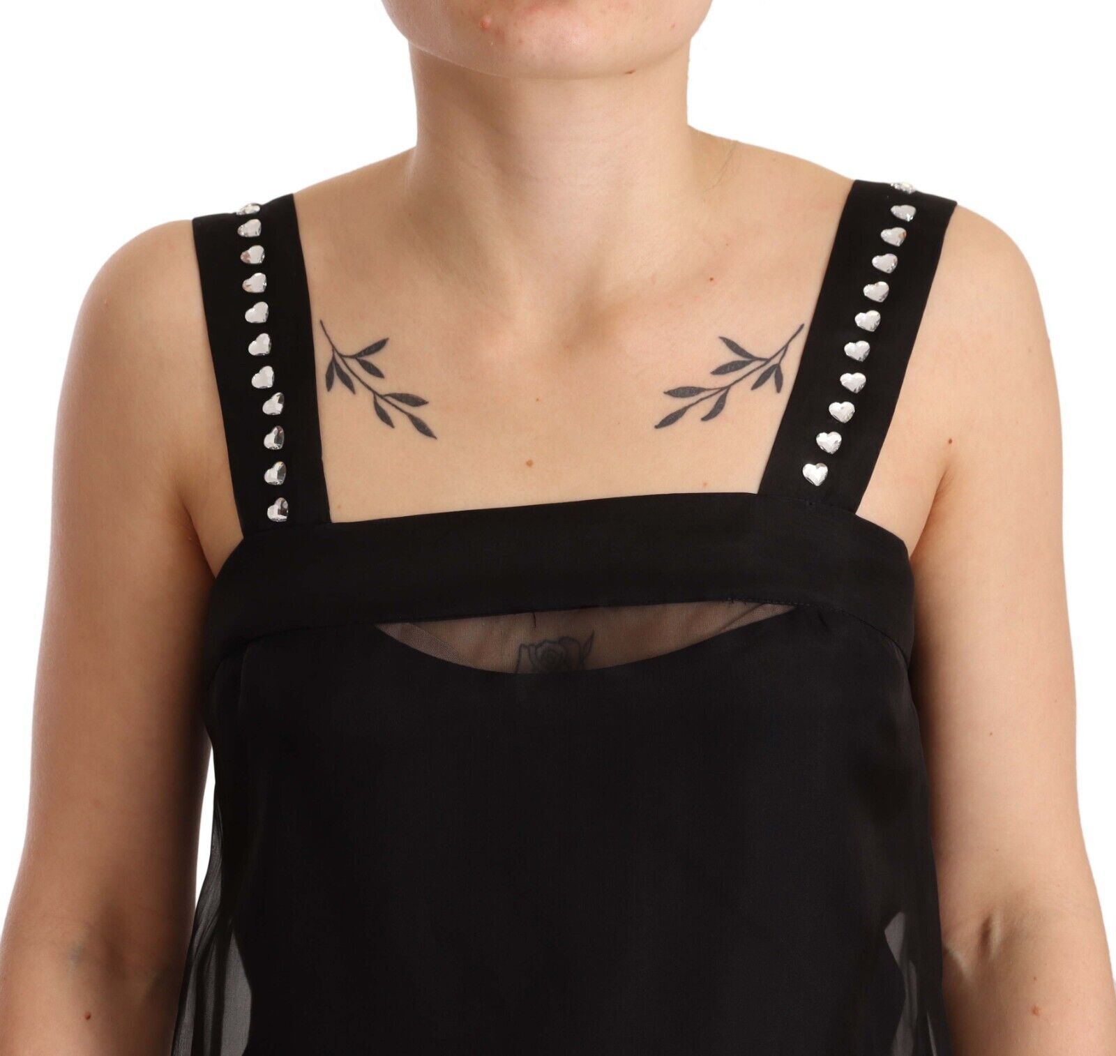Vestido mini de seda elástica con cristales en negro de Dolce & Gabbana-4