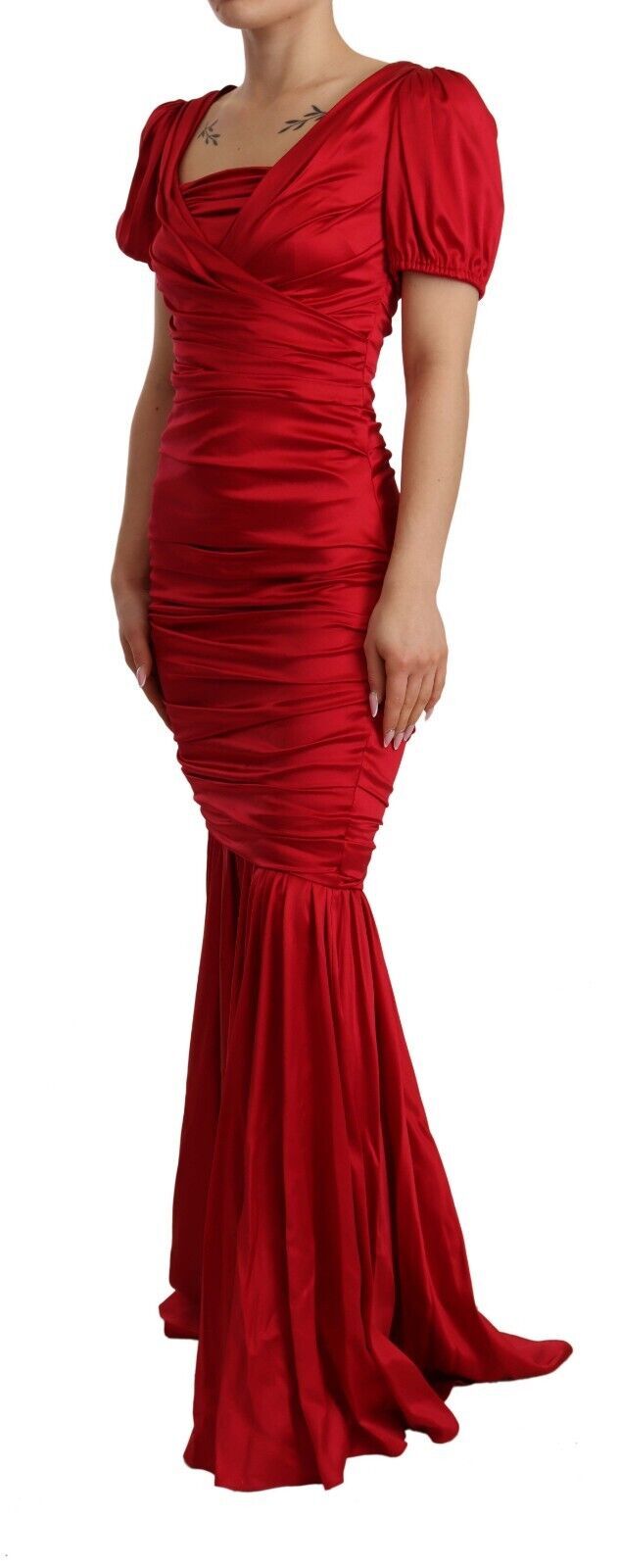 Vestido tubo de sirena de seda elástica roja de Dolce & Gabbana-2
