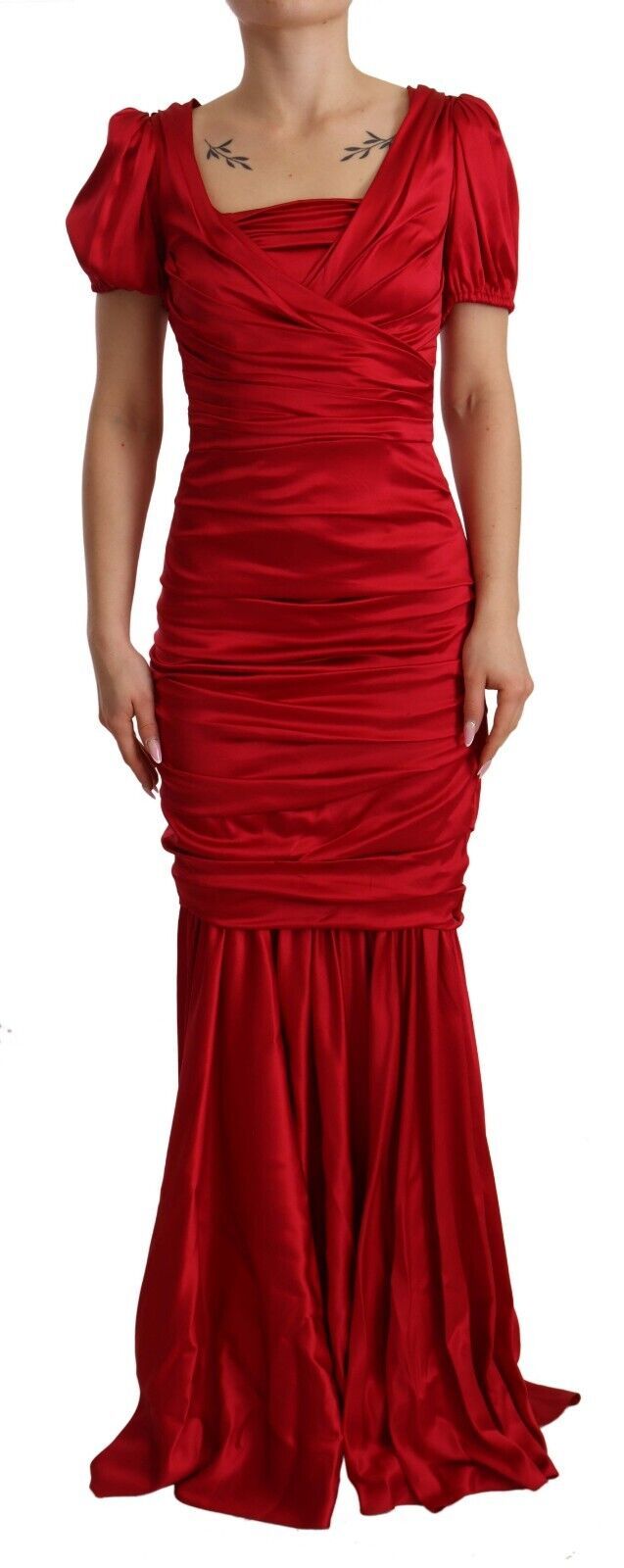 Vestido tubo de sirena de seda elástica roja de Dolce & Gabbana-1