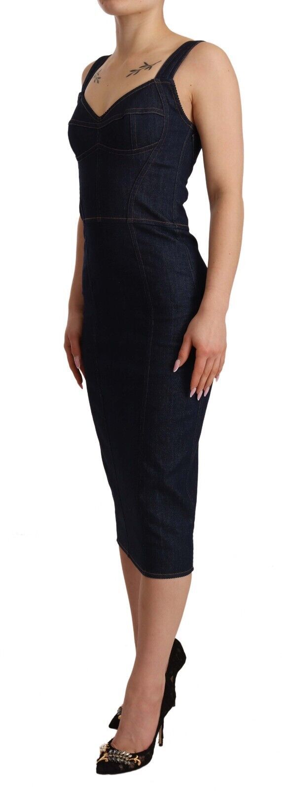Dolce & Gabbana Dark Blue Cotton Denim Midi Dress-2