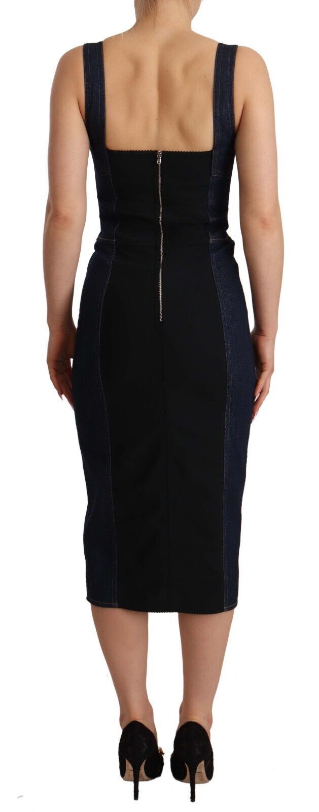 Dolce & Gabbana Dark Blue Cotton Denim Midi Dress-3