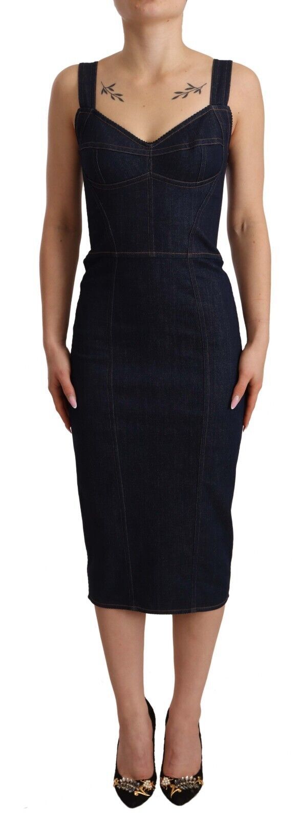 Dolce & Gabbana Dark Blue Cotton Denim Midi Dress-1