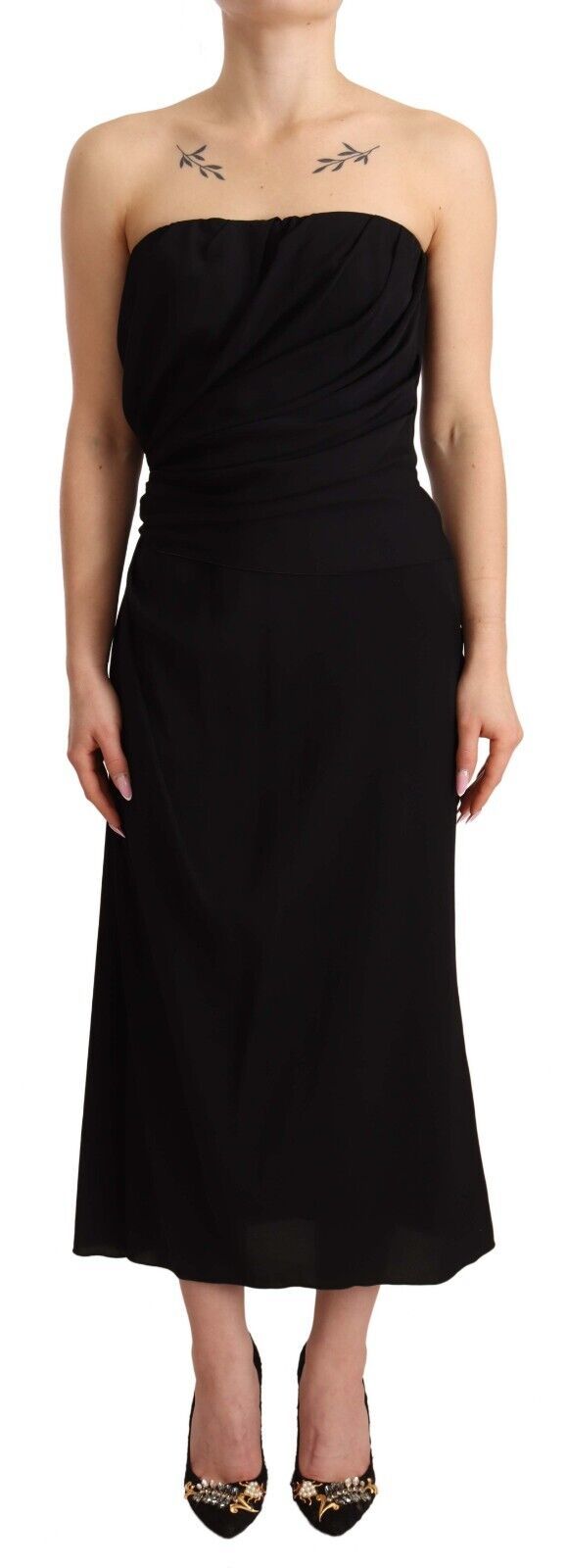 Dolce & Gabbana black strapless midi dress in stretch silk-2