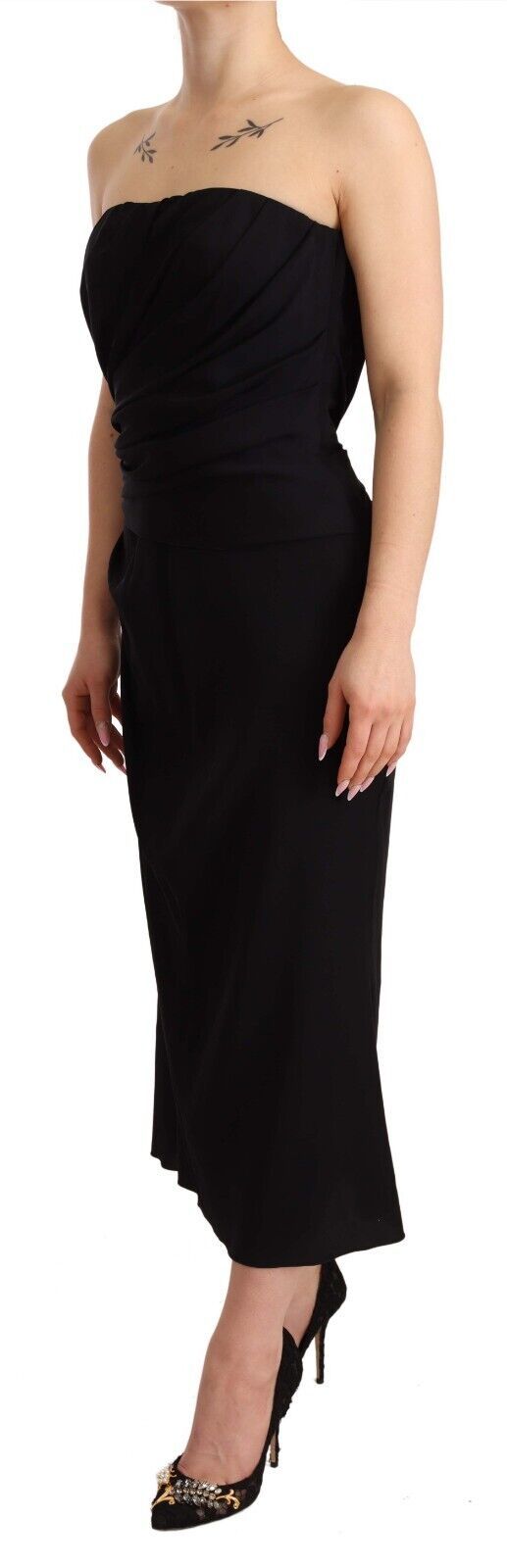 Dolce & Gabbana black strapless midi dress in stretch silk-3