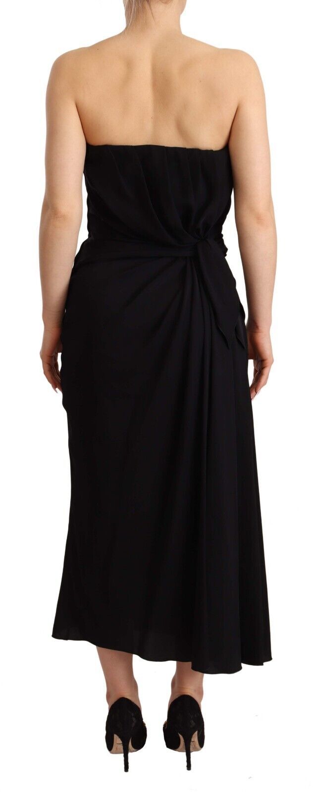 Dolce & Gabbana black strapless midi dress in stretch silk-4