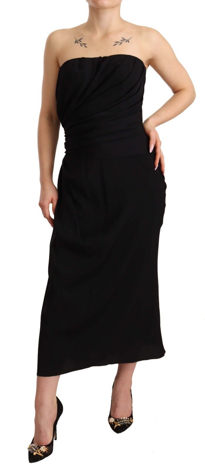 Dolce & Gabbana black strapless midi dress in stretch silk-1