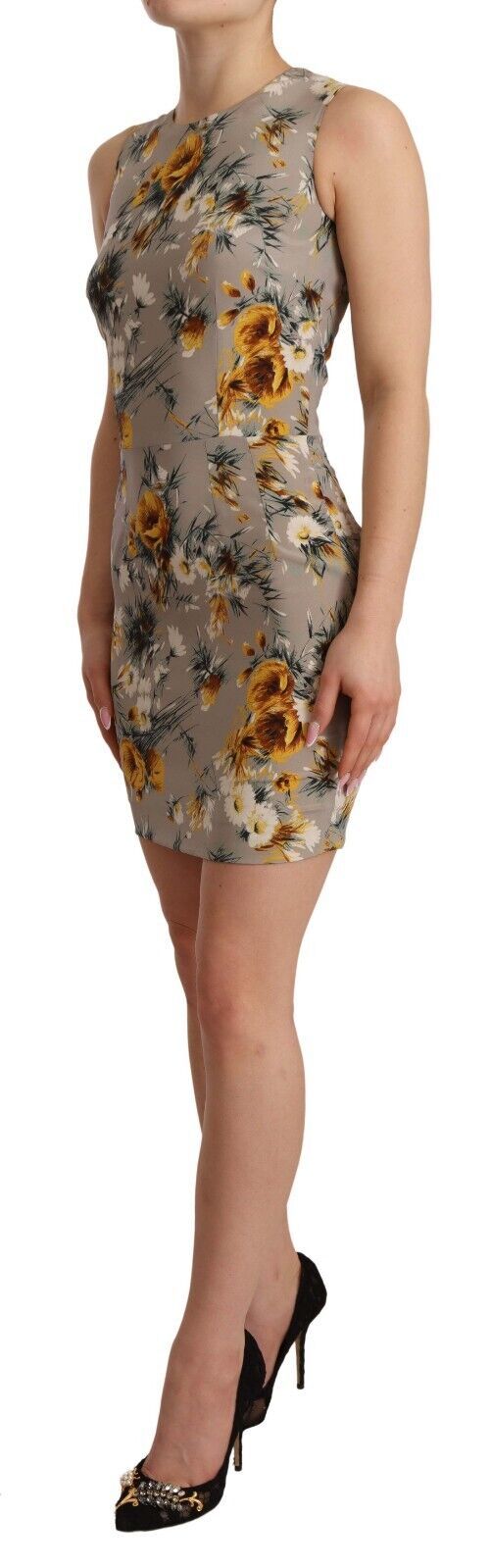 Dolce & Gabbana Graues Stretch-Minikleid aus Seide mit Blumenmuster-2